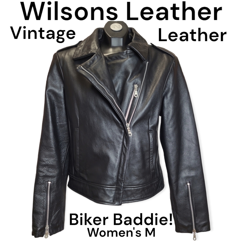 Vintage Wilsons leather womens Black leather biker jacket asymmetrical zip M